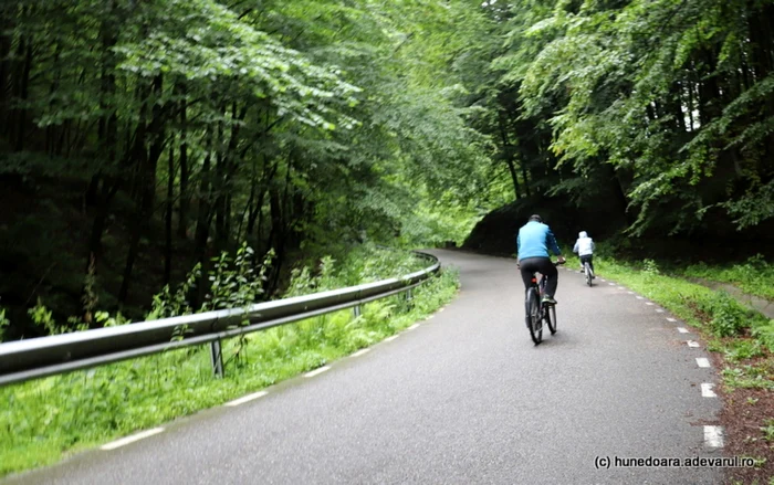 Biciclişti pe şoseaua spre Sarmizegetusa Regia. ADEVĂRUL.