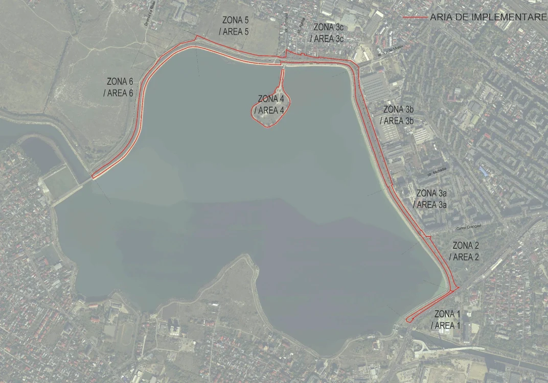 Linia roșie arată zona care va deveni parcul Lacul Morii. Foto: primaria6.ro