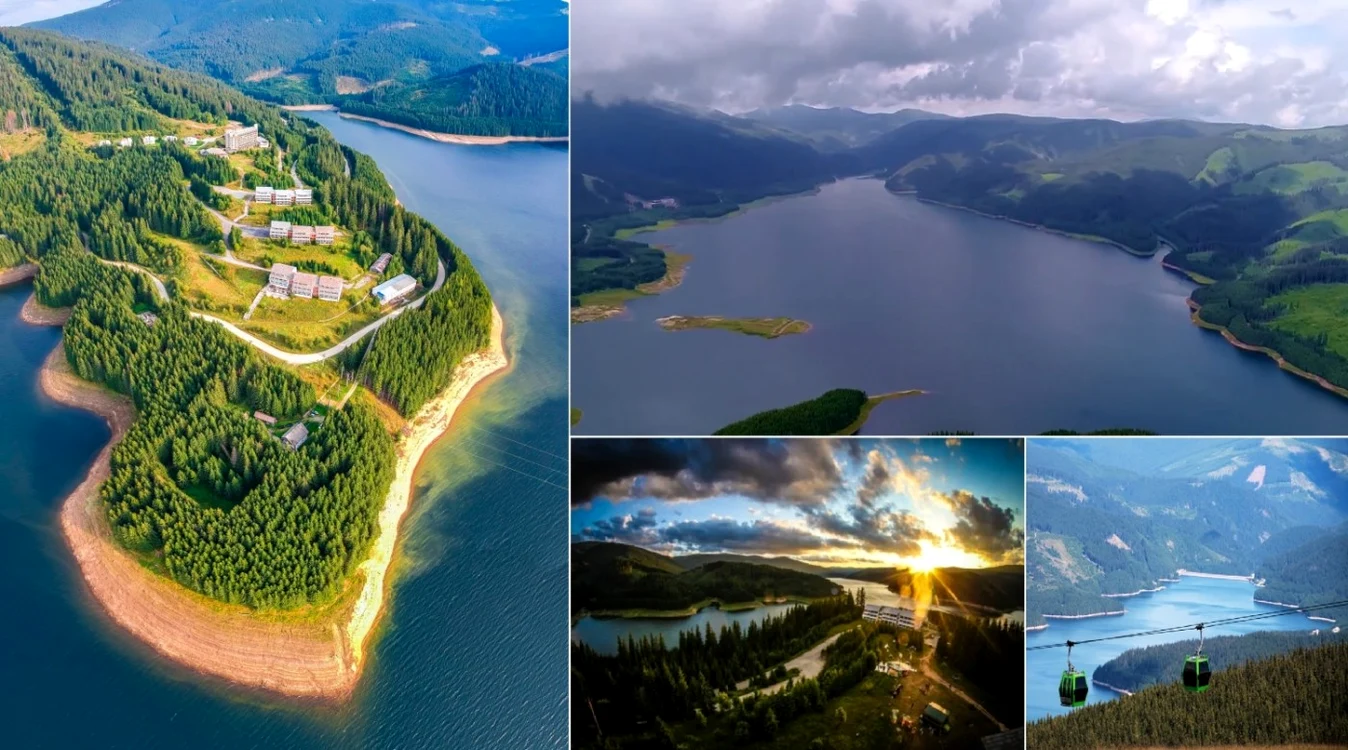Staţiunea şi Lacul Vidra - „marea albastră din Parâng” şi domeniul schiabil Transalpina - din judeţul Vâlcea Foto colaj