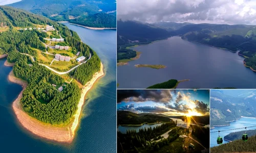 Staţiunea şi Lacul Vidra - „marea albastră din Parâng” şi domeniul schiabil Transalpina - din judeţul Vâlcea Foto colaj