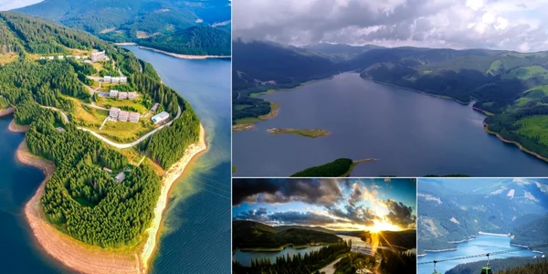 Staţiunea şi Lacul Vidra - „marea albastră din Parâng” şi domeniul schiabil Transalpina - din judeţul Vâlcea Foto colaj