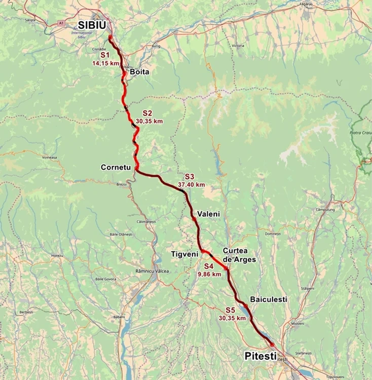 Autostrada Sibiu-Pitești va avea 130 km și va fi împărțită în cinci loturi