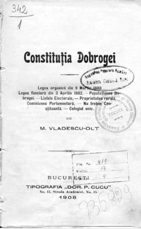 Constituţia Dobrogei de M. Vlădescu Olt Sursă foto biblioteca.ct.ro