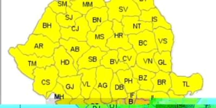 Codul galben este valabil până mâine la orele 12.00