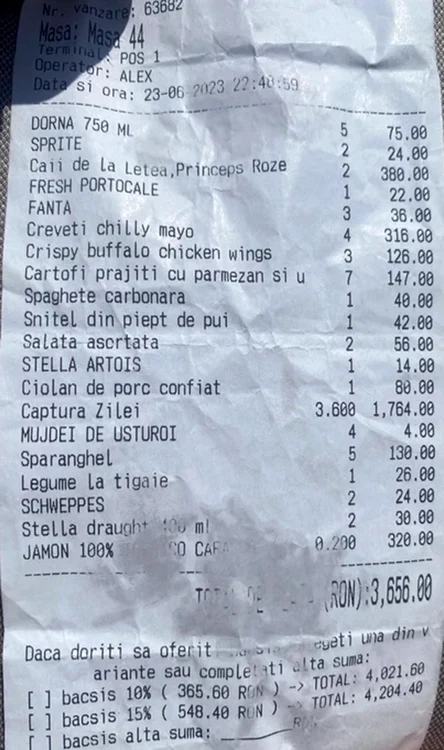 Nota de plată achitată de bârlădean