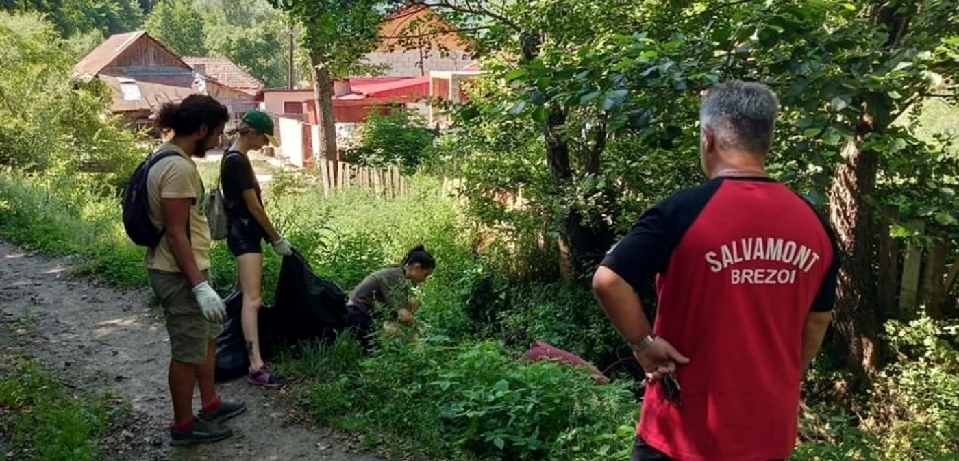 Voluntari străini din proiectul VolGreen implicaţi în acţiuni de ecologizare pe Valea Doabrei - Brezoi, în Vâlcea; Foto Mihai Rogojinaru