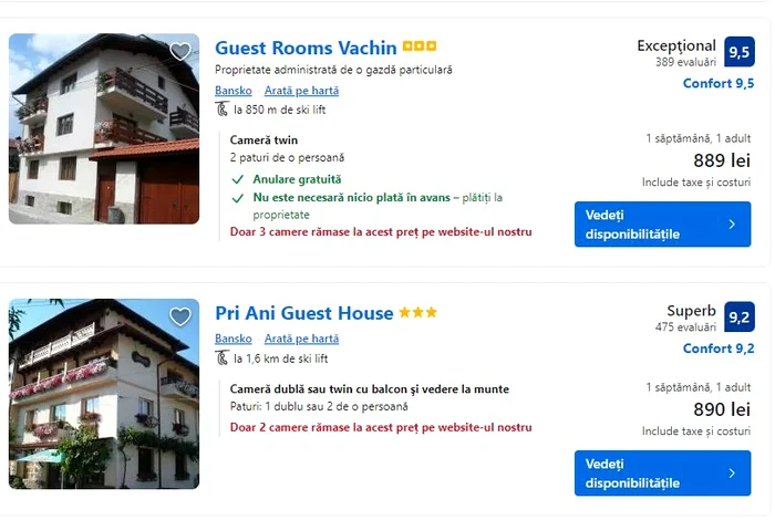 Oferte de cazare în Bansko, Bulgaria, 15-22 decembrie. FOTO: Booking.com