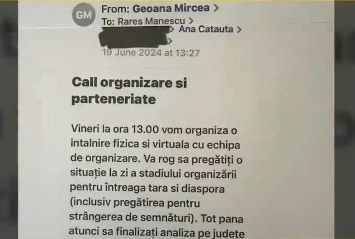 E-mailul trimis de Geoană Foto: Realitatea.net