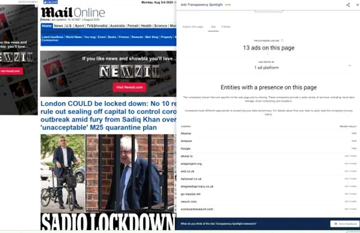 Ads Transparency Spotlight aplicat pe Daily Mail