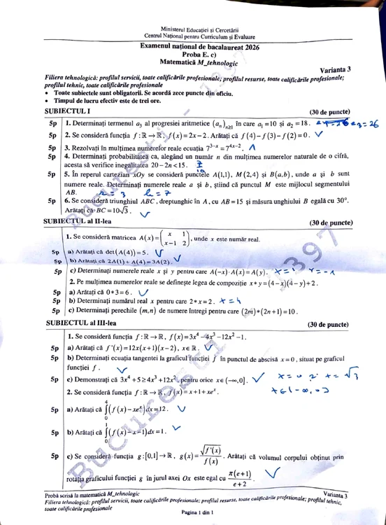 Subiecte Matematică Bacalaureat 2026 profil Tehnic jpg
