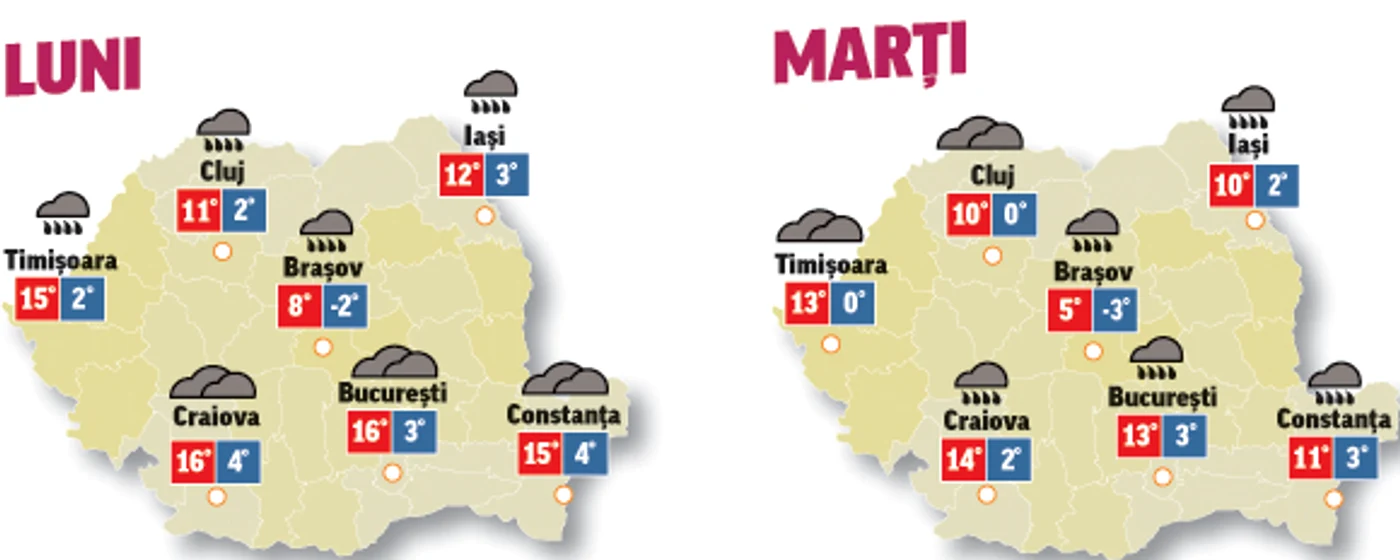 Prognoza meteo pentru următoarele două zile anunță că temperaturile vor fi în scădere