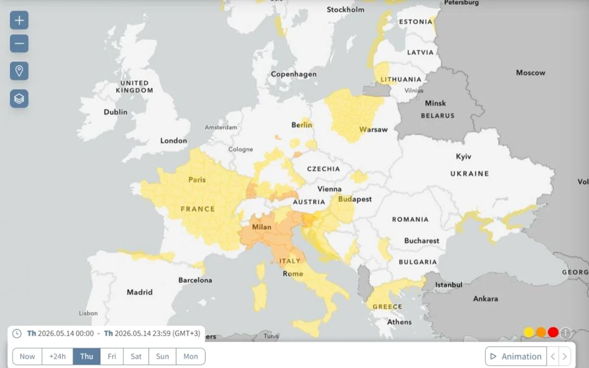 Vremea din Europa va fi instabilă / foto: meteoalarm.org