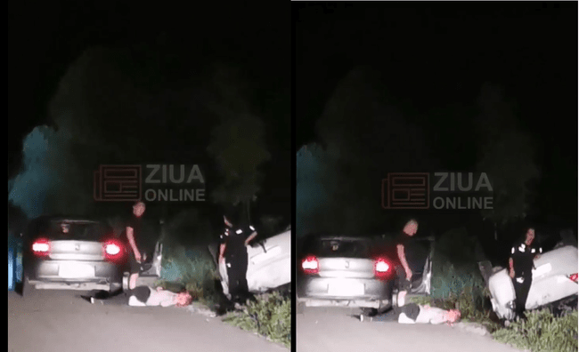 Victima unui accident, la un pas de a fi linșată după ce mașina în care se afla s-a răsturnat VIDEO