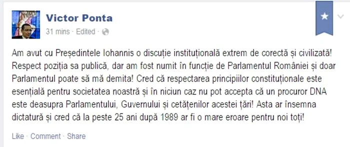 Mesajul publicat de Victor Ponta