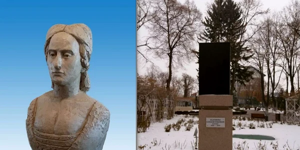 Bustul respins de Ministerul Culturii şi statuia cu cutie din Tecuci FOTO Vasile Ghica