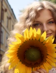 front view woman posing with sunflower jpg
