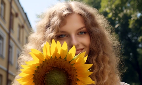 front view woman posing with sunflower jpg