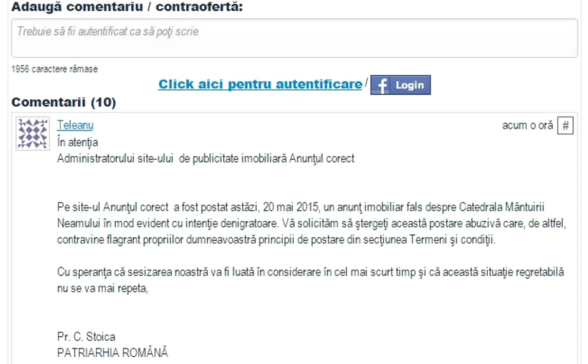 Comentariul publicat în numele Patriarhiei Române
