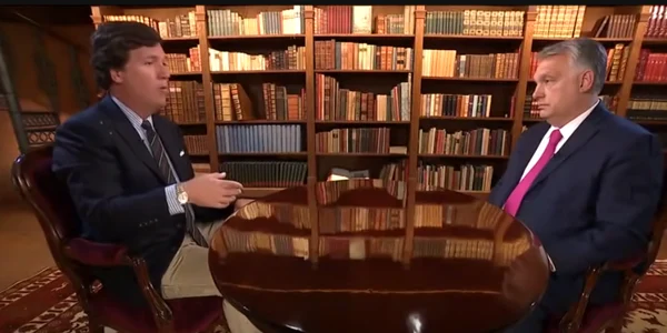 Moderatorul Fox News Tucker Carlson i-a luat un interviu în Ungaria premierului Viktor Orbán FOTO captură You Tube Fox News FOTO EPA-EFE