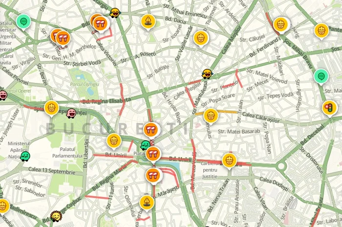 Traficul era ușor aglomerat luni, 20 iunie, la orele prânzului. Sursa: Captură Waze