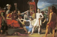Titus Manlius își condamnă fiul la moarte. Pictură de Alexandre-Romain Honnet, din 1799 (© Wikimedia Commons)