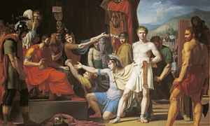 Titus Manlius își condamnă fiul la moarte. Pictură de Alexandre-Romain Honnet, din 1799 (© Wikimedia Commons)