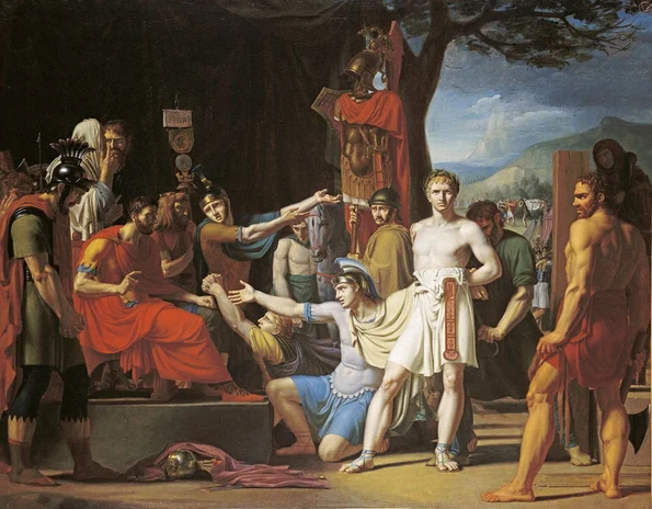 Titus Manlius își condamnă fiul la moarte. Pictură de Alexandre-Romain Honnet, din 1799 (© Wikimedia Commons)