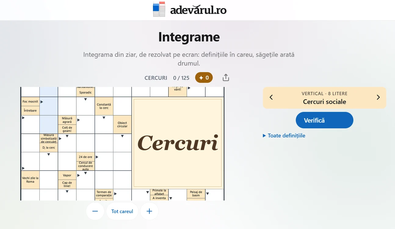 Integrama de azi are tema „Cercuri”.
