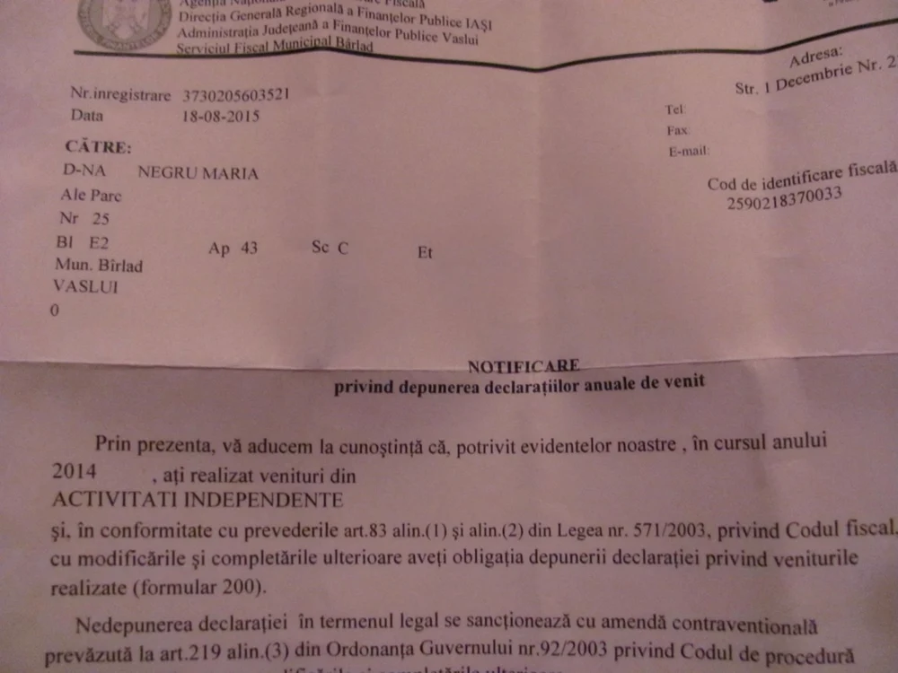 notificare finante