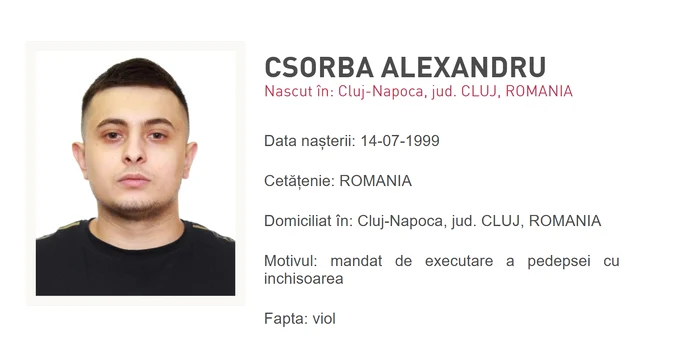 Csorba Alexandru ar fi drogat și violat o fată. FOTO: Poliția Română