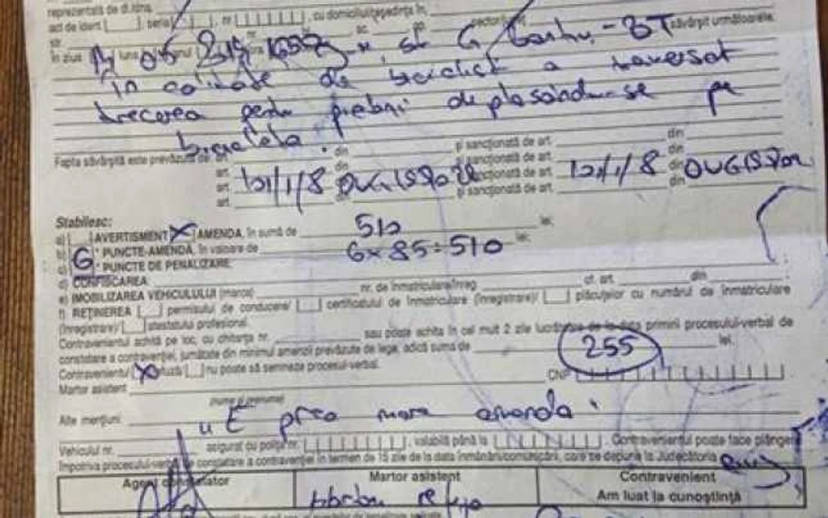 Amenda primită de clujean a fost postată pe pagina lui de FaceBook.