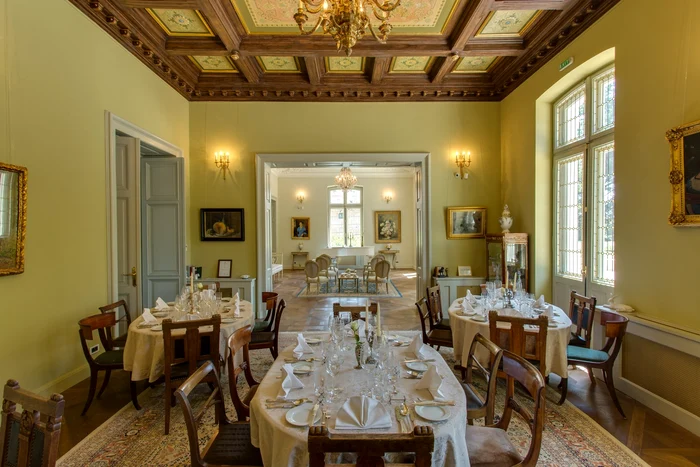 Aşa arată saloanele conacului unde are loc petrecerea