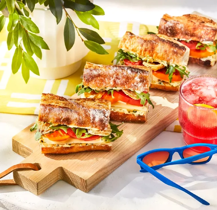 Sandviș fancy cu brânză roșii și rucola gustare pentru cina de vară Foto realsimple com