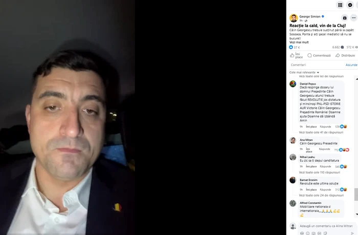 Susținătorii au reacționat la mesajul lui Simion, cerând „revoluție” FOTO: FB/postare George Simion