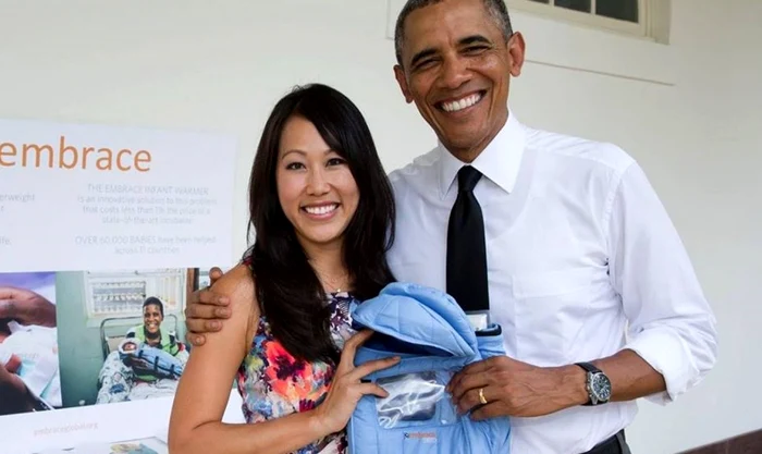 Imagine cu Jane Chen, invenţia sa şi fostul preşedinte Obama  FOTO: Facebook Jane Chen