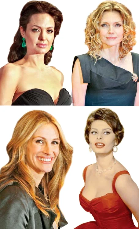 Angelina Jolie: buze mari, senzuale; Michelle Pfeiffer: gură „de răţuşcă“; Julia Roberts: dinţi strălucitori, gură proeminentă; Sophia Loren: italianca voluptuoasă   Foto: Reuters