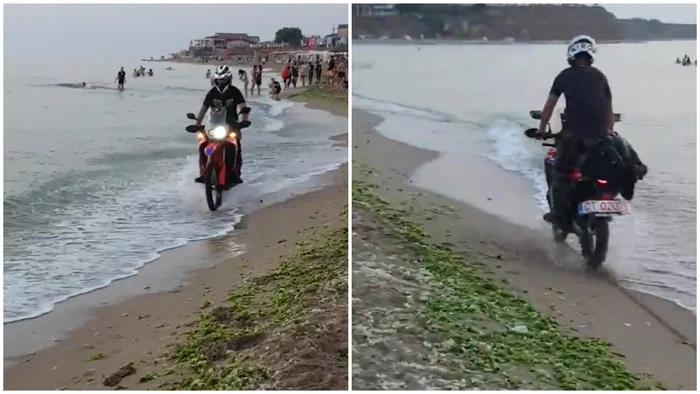 VIDEO Cascadorul râsului! Un motociclist plonjează într-o groapă, pe plaja din Vama Veche