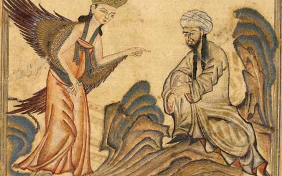 Reprezentare a profetului Muhammad faţă în faţă cu îngerul Gabriel FOTO wikipedia.org