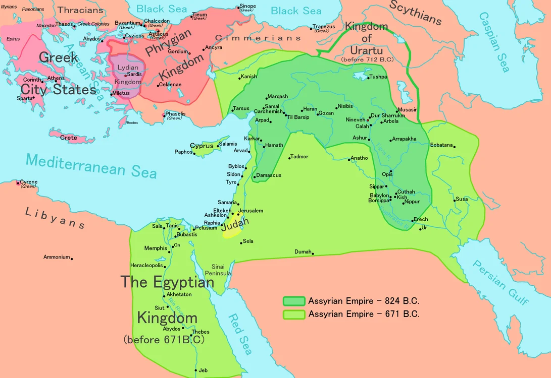 Imperiul Asirian( cu verde) FOTO wikipedia