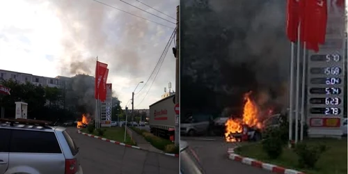 Taxi în flăcări la Galaţi FOTO Grupul Şoferilor din Galaţi