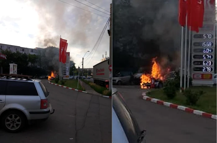 Taxi în flăcări la Galaţi FOTO Grupul Şoferilor din Galaţi