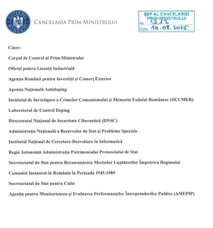 Instituțiile vizate care trebuie să dea raportul în scris la Guvern / Sursa foto: captură document