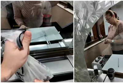 Un bărbat a ales o formă neobișnuită de protest față de majorările de taxe și impozite locale: s-a prezentat la ghișeul de plată cu o pungă de aproximativ cinci kilograme, plină cu monede FOTO: captură TikTok