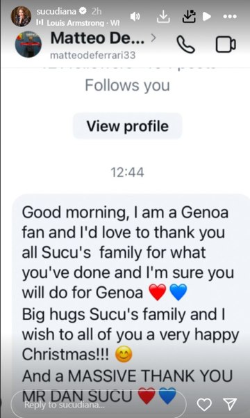 Un fan Genoa i-a scris Dianei Șucu. Mesaj emoționant primit de soția patronului, înaintea debutul în Serie A