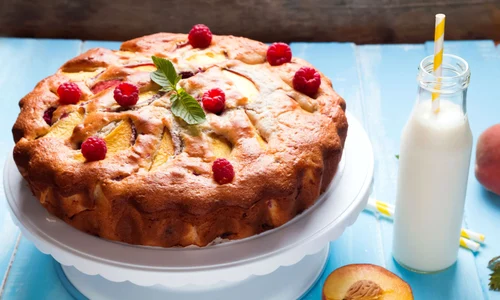 30391762   delicious pie with peaches and raspberry on the blue background jpeg