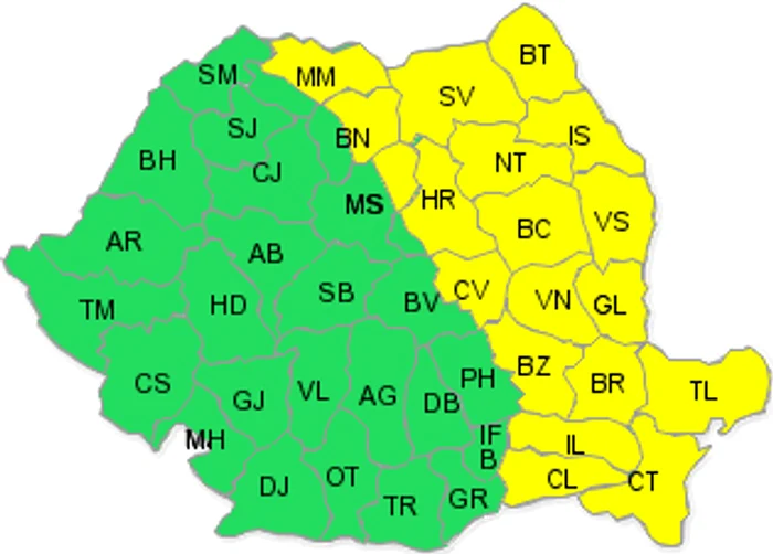 Avertizarea este valabilă pentru județele din jumătatea de est a țării