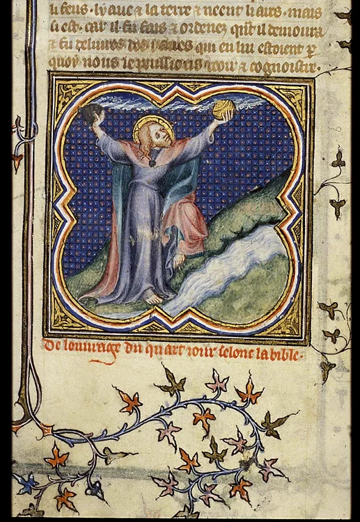 Facerea: soarele, luna și stelele, de Jean Bondol, 1372 (©KB, National Library of the Netherlands)
