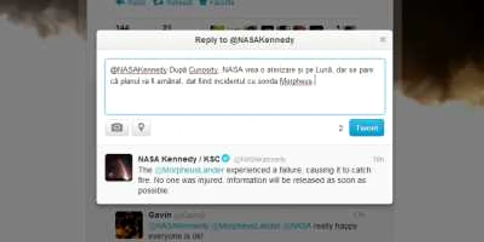 Eşecul testului Morpheus a fost anunţat de NASA pe contul de Twitter.