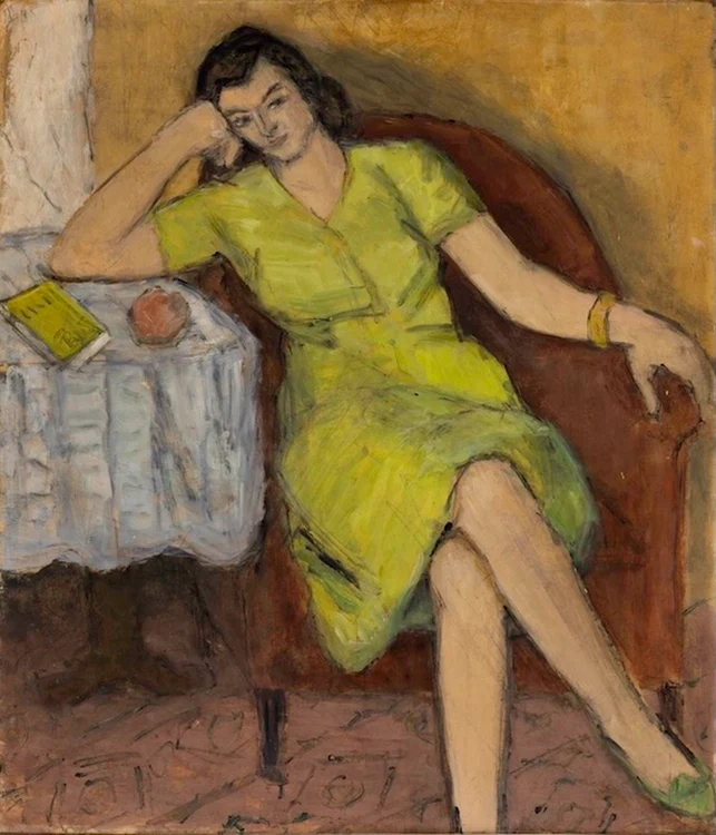 Theodor Pallady - În rochie vernil pe fotoliu roșu (colecție privată)