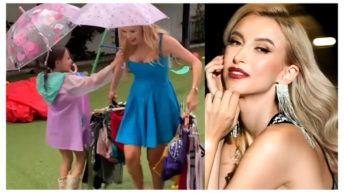 Andreea Bălan, în timpul furtunii de ieri / foto: colaj Click!
